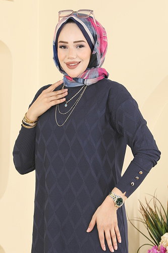 moda selvim Baklava Desenli Merserize Triko 3288NVX1208 Laci - Thumbnail