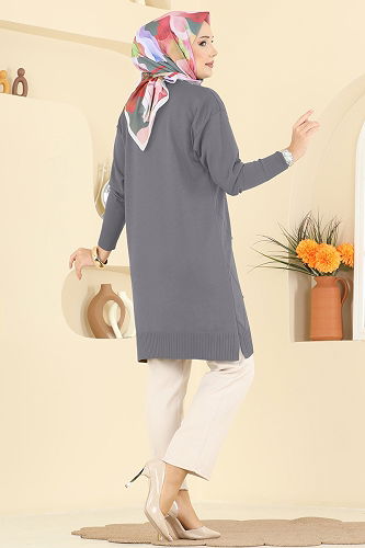 moda selvim Baklava Desenli Triko Tunik 3225UZ662 Gri - Thumbnail