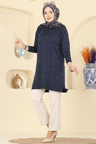 moda selvim Baklava Desenli Triko Tunik 3225UZ662 Laci - Thumbnail