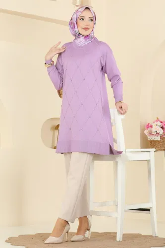 U.Z. - Baklava Desenli Triko Tunik 3225UZ662 Lila