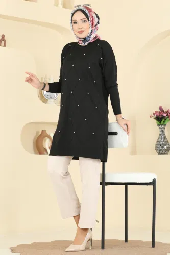 U.Z. - Baklava Desenli Triko Tunik 3225UZ662 Siyah