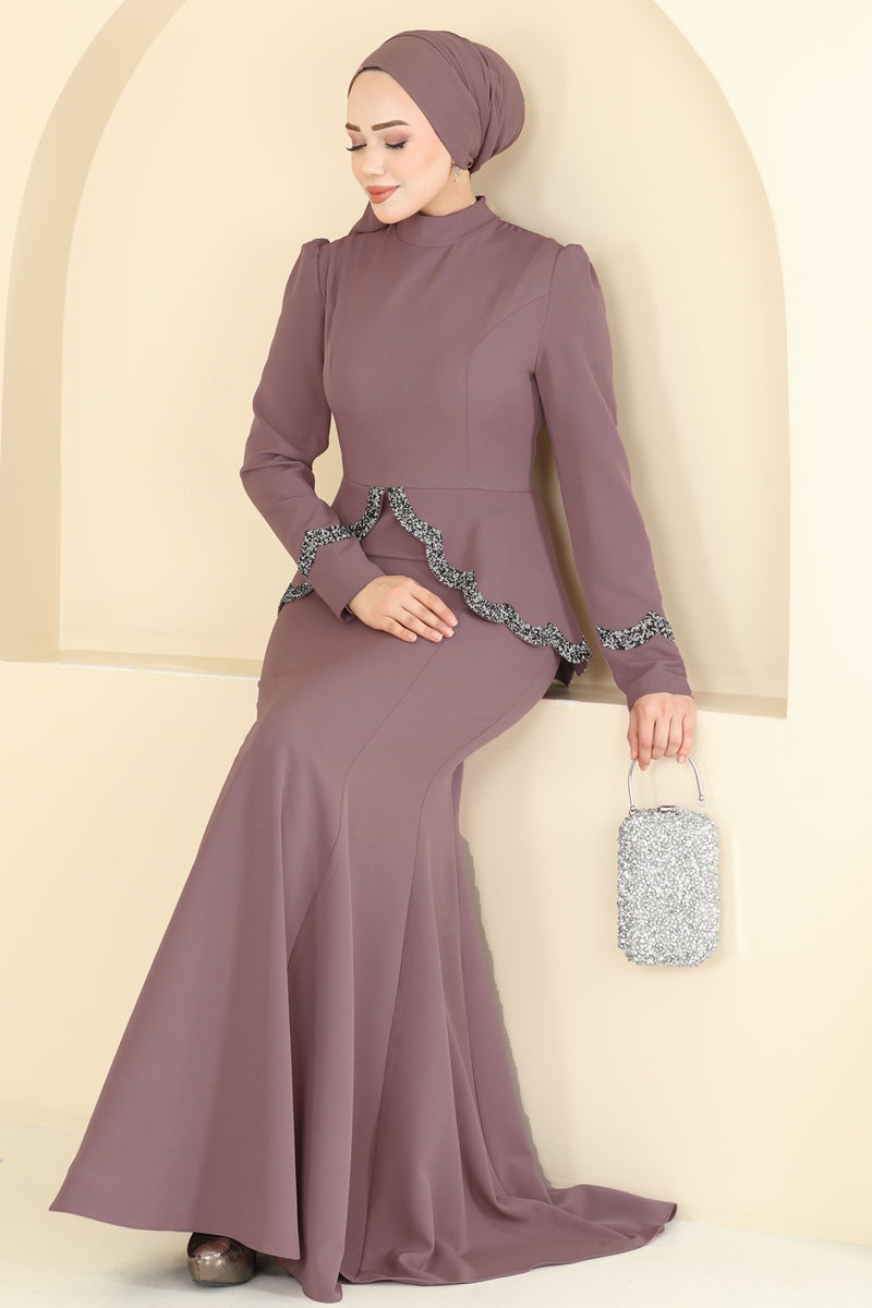 Balık Etek Tesettür Abiye ASM2863 Gül Kurusu