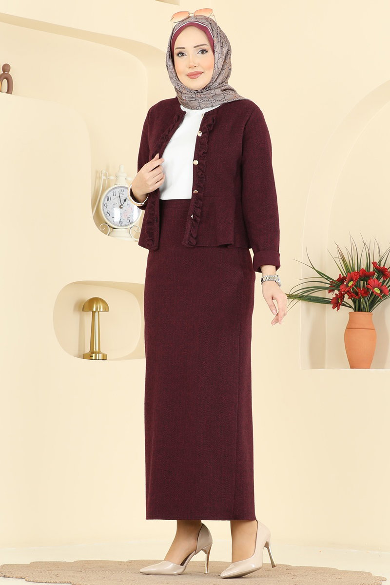 Balıksırtı 2 li Şık Takım 24093UKBK1160 Bordo