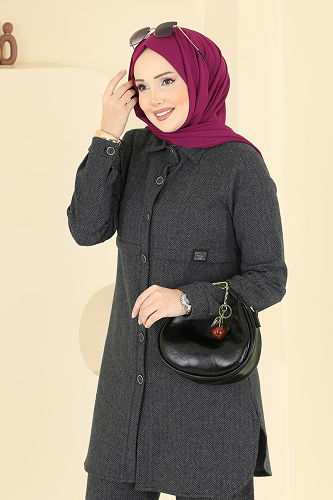 moda selvim Balıksırtı Düğmeli 2 li Takım 24095UKBK1160 Antrasit - Thumbnail