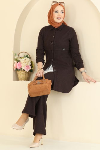 U.K.B.K. - Balıksırtı Düğmeli 2 li Takım 24095UKBK1160 Kahve