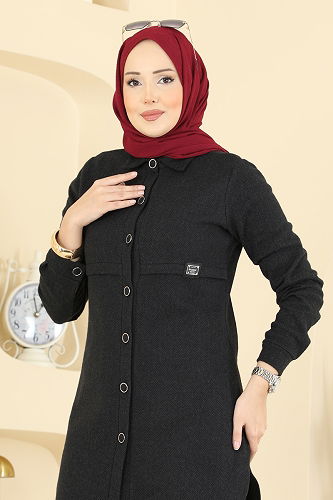 moda selvim Balıksırtı Düğmeli 2 li Takım 24095UKBK1160 Siyah - Thumbnail