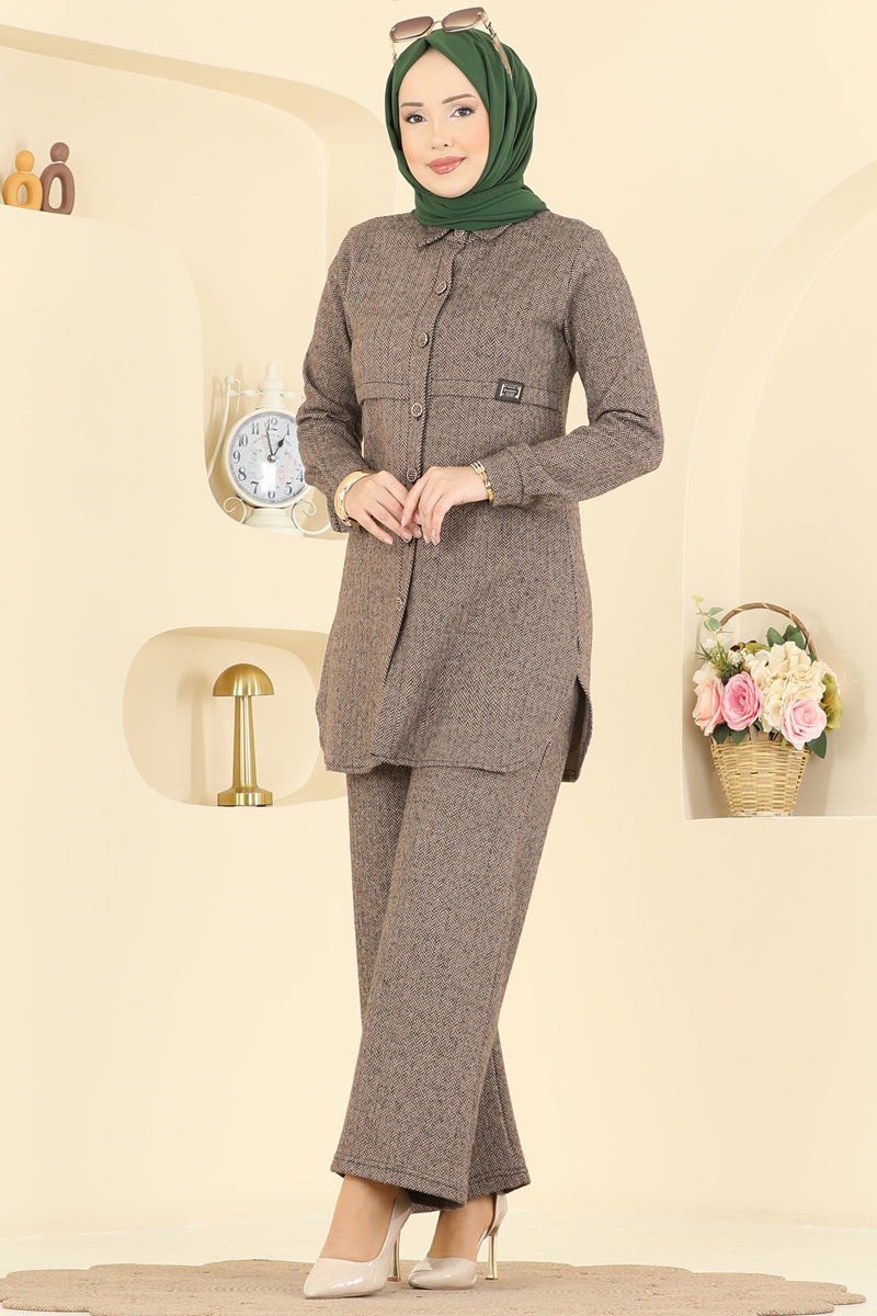 Balıksırtı Düğmeli 2 li Takım 24095UKBK1160 Vizyon
