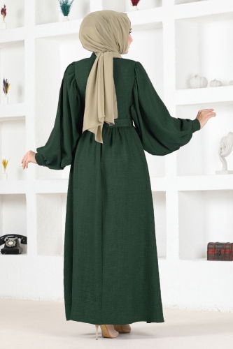 moda selvim Balloon Sleeve Hijab Dress EFS2320 Emerald - Thumbnail