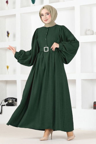 moda selvim Balloon Sleeve Hijab Dress EFS2320 Emerald - Thumbnail