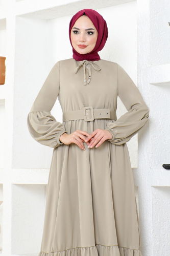 moda selvim Balloon Sleeve Hijab Dress MSL4003 Vision - Thumbnail