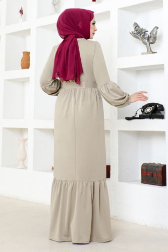 moda selvim Balloon Sleeve Hijab Dress MSL4003 Vision - Thumbnail