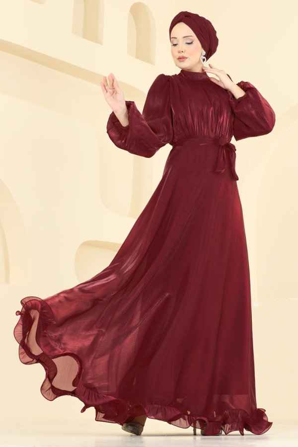 Modaselvim ABİYE Balon Kol Janjan Abiye 6278BSK463 Bordo
