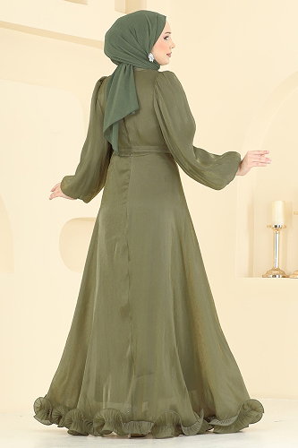 moda selvim Balon Kol Janjan Abiye 6278BSK463 Haki - Thumbnail