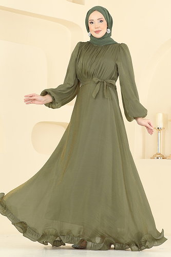 moda selvim Balon Kol Janjan Abiye 6278BSK463 Haki - Thumbnail