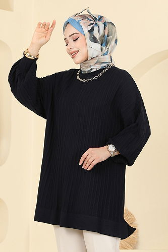 moda selvim Balon Kol Triko Tunik 2199UZ662 Siyah - Thumbnail