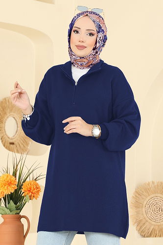 moda selvim Balon Kol Triko Tunik 2753AYD574 Açık Laci - Thumbnail