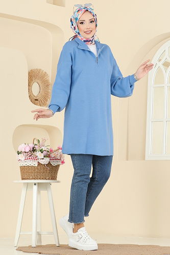 moda selvim Balon Kol Triko Tunik 2753AYD574 Bebe Mavisi - Thumbnail