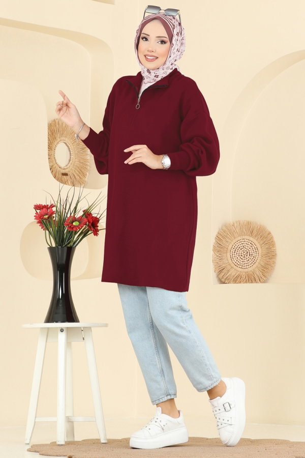Modaselvim Tunik Balon Kol Triko Tunik 2753AYD574 Bordo