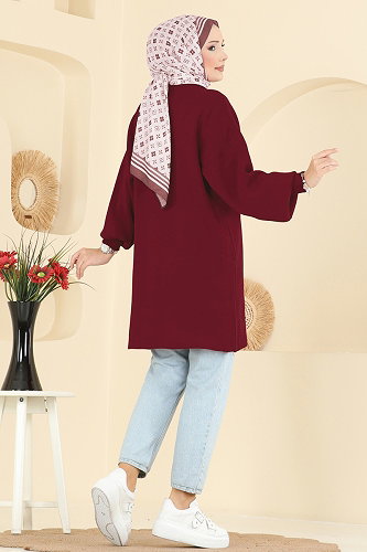 moda selvim Balon Kol Triko Tunik 2753AYD574 Bordo - Thumbnail