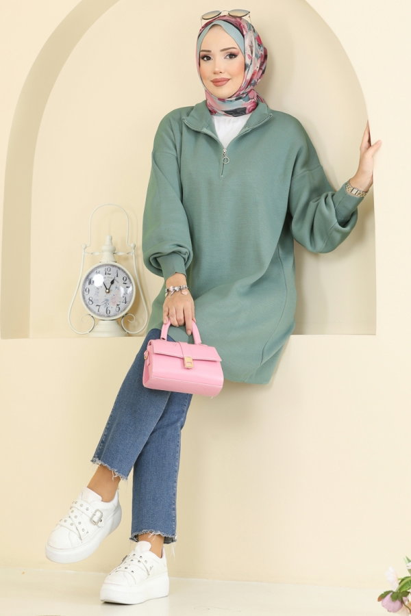 Modaselvim Tunik Balon Kol Triko Tunik 2753AYD574 Çağla
