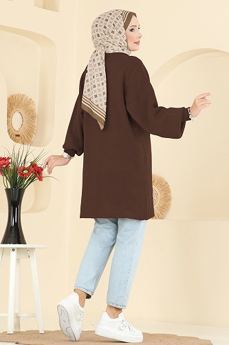 moda selvim Balon Kol Triko Tunik 2753AYD574 Kahve - Thumbnail