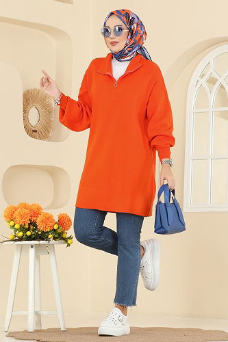 moda selvim Balon Kol Triko Tunik 2753AYD574 Oranj - Thumbnail