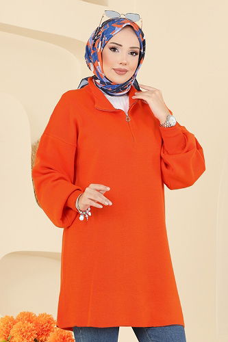 moda selvim Balon Kol Triko Tunik 2753AYD574 Oranj - Thumbnail