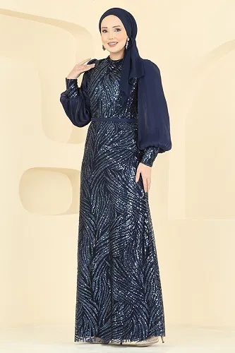 moda selvim Balon Kollu Işıltılı Abiye 2854ELC1143 Laci - Thumbnail