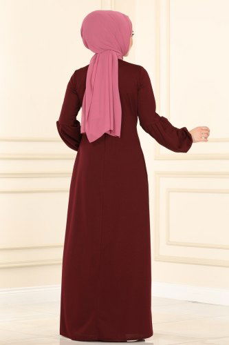 moda selvim Balon Kollu Mira Elbise 1515UKB139 Bordo - Thumbnail