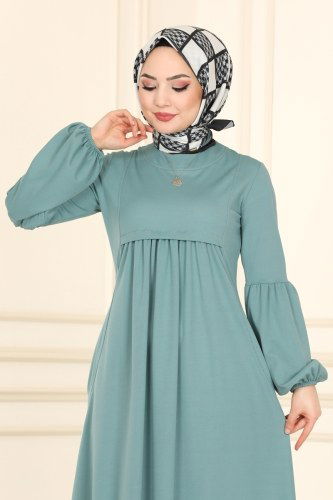 moda selvim Balon Kollu Mira Elbise 1515UKB139 Mint - Thumbnail