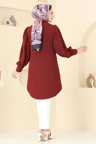 moda selvim Balon Kollu Tesettür Tunik 3039KTR750 Bordo - Thumbnail