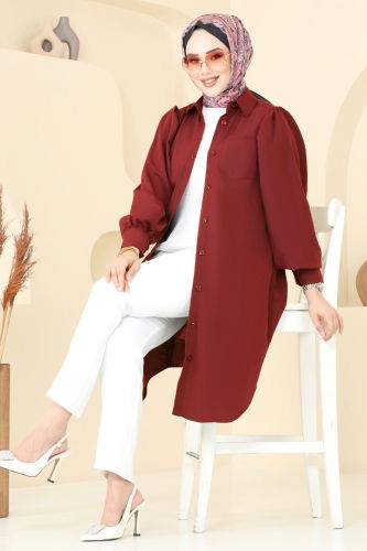 moda selvim Balon Kollu Tesettür Tunik 3039KTR750 Bordo - Thumbnail