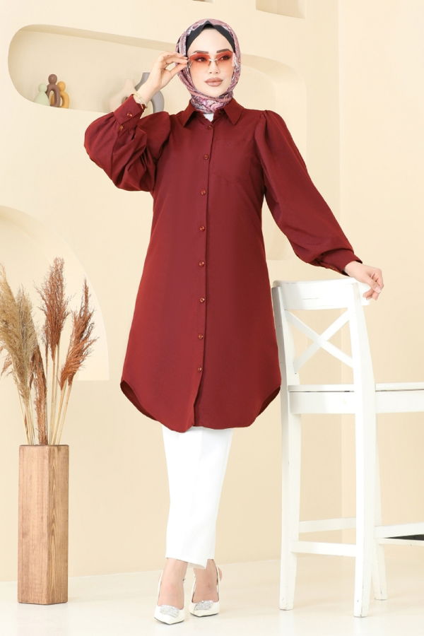 Modaselvim Tunik Balon Kollu Tesettür Tunik 3039KTR750 Bordo