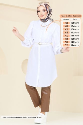 moda selvim Balon Kollu Tesettür Tunik 3039KTR750 Ekru - Thumbnail