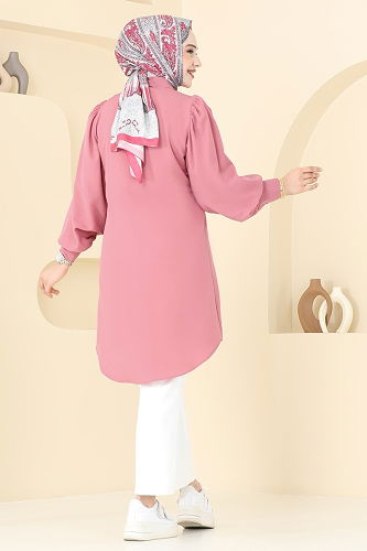 moda selvim Balon Kollu Tesettür Tunik 3039KTR750 Gül Kurusu - Thumbnail