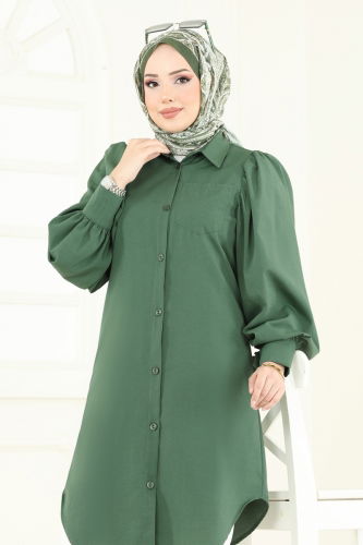 moda selvim Balon Kollu Tesettür Tunik 3039KTR750 Haki - Thumbnail