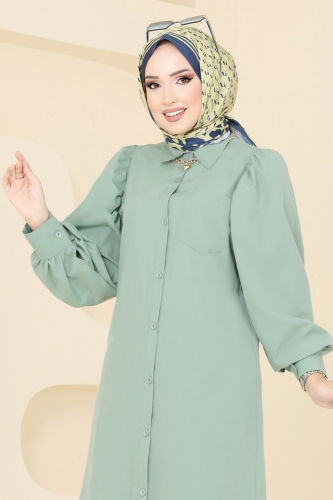 moda selvim Balon Kollu Tesettür Tunik 3039KTR750 Mint - Thumbnail