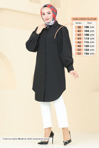 moda selvim Balon Kollu Tesettür Tunik 3039KTR750 Siyah - Thumbnail