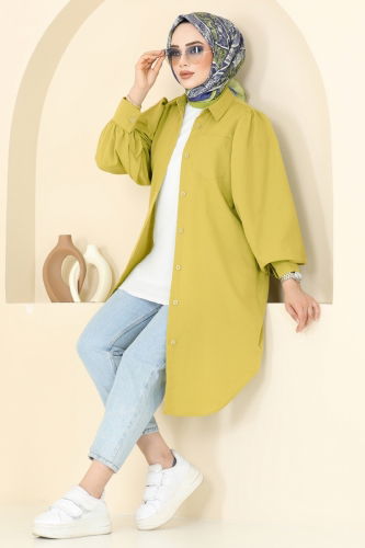 K.T.R. - Balon Kollu Tesettür Tunik 3039KTR750 Yağ Yeşili