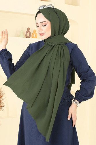 moda selvim Bambu Kraş Şal Serisi 500ERB1087 Açık Haki - Thumbnail