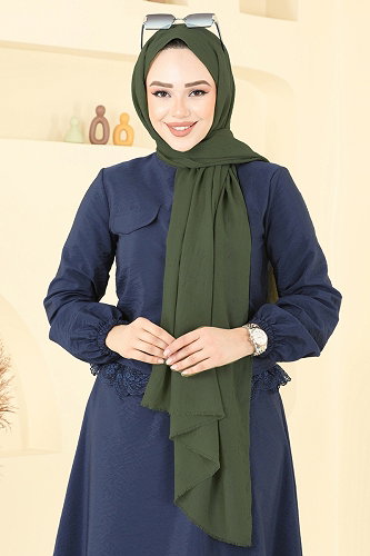 moda selvim Bambu Kraş Şal Serisi 500ERB1087 Açık Haki - Thumbnail