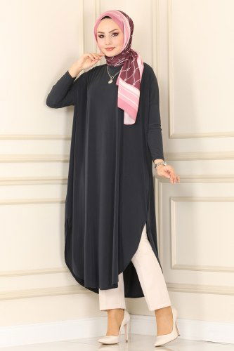 moda selvim Basic Sandy Tesettür Tunik 1735-1AF356 Antrasit - Thumbnail