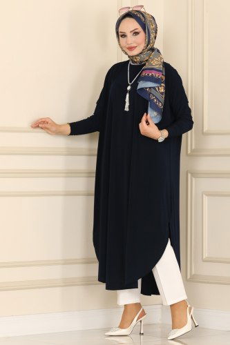 moda selvim Basic Sandy Tesettür Tunik 1735-1AF356 Laci - Thumbnail