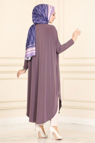 moda selvim Basic Sandy Tesettür Tunik 1735-1AF356 Lila - Thumbnail