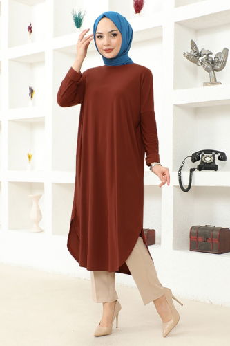 moda selvim Basic Sandy Tunic MSL2002 Cinnamon - Thumbnail