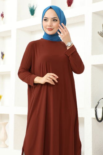 moda selvim Basic Sandy Tunic MSL2002 Cinnamon - Thumbnail