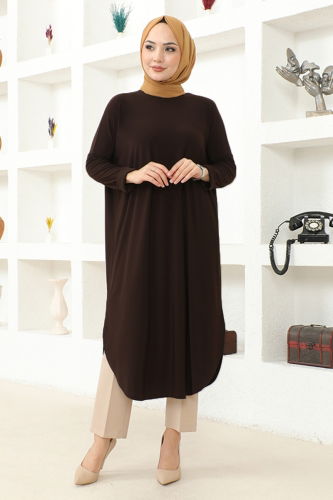 moda selvim Basic Sandy Tunic MSL2002 Brown - Thumbnail