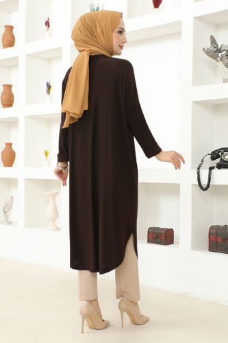 moda selvim Basic Sandy Tunic MSL2002 Brown - Thumbnail