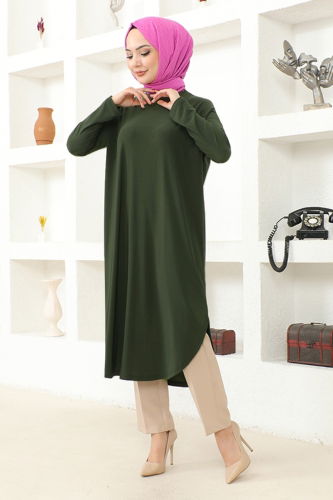 moda selvim Basic Sandy Tunic MSL2002 Khaki - Thumbnail