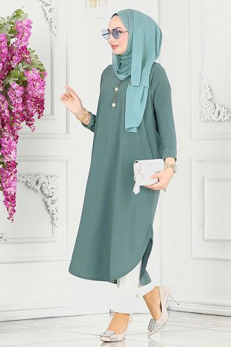 moda selvim Basic Sandy Tunik 2002MEY846 Mint - Thumbnail